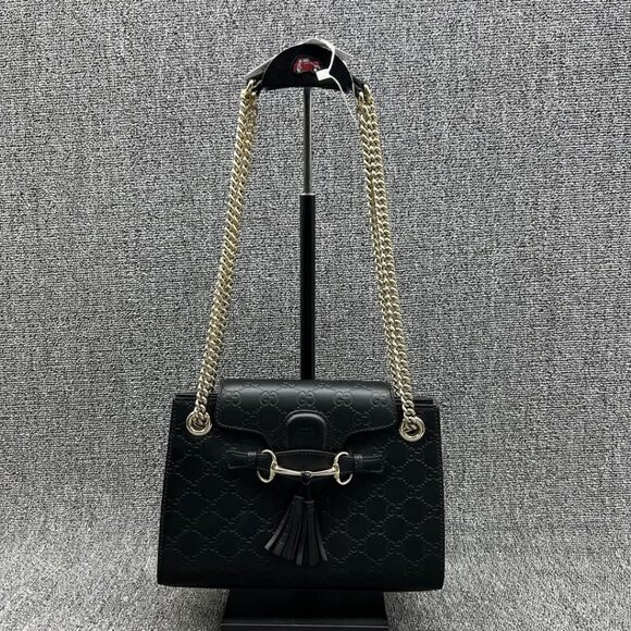 GUCCI Emily Black Leather Shoulder Bag 620-032825 - Picture 2 of 14
